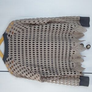 Zara |Womens Tan Open Knit Crochet Top Gray/Tan With Cami Neutral Mod Sz.L